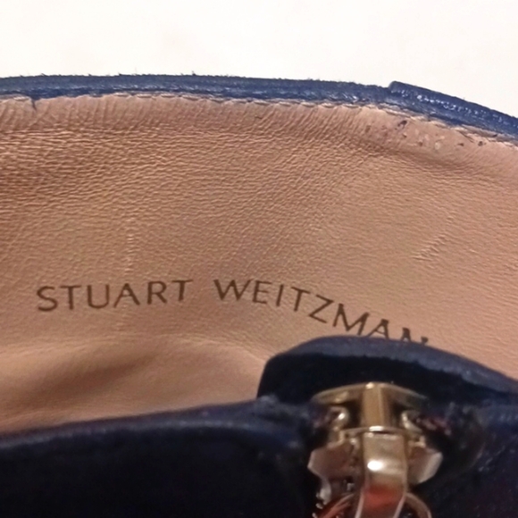 Stuart Weitzman Blue Leather and Suede Heeled Ankle Boots Size 5 - Picture 11 of 13